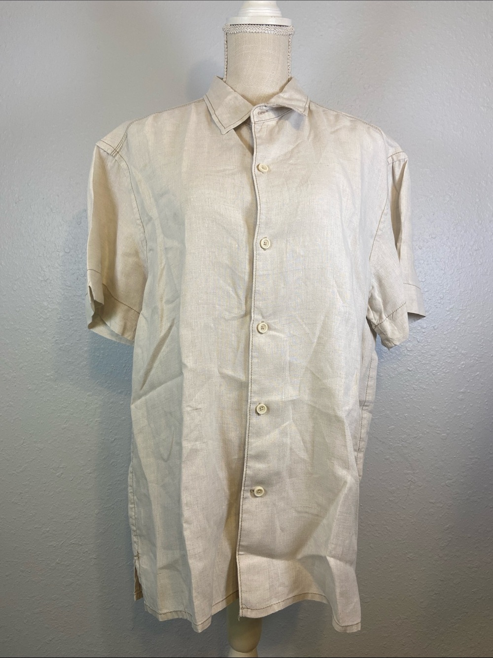 Tommy Bahama Relax Cream 100% Linen Button Up Lightweight Nautical Top Size L